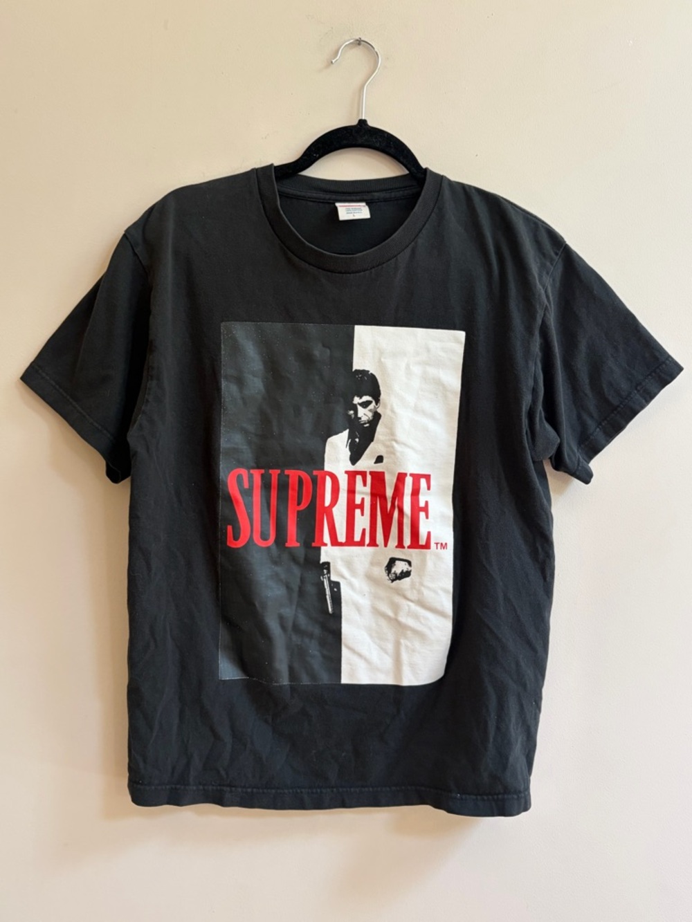 Supreme Scarface Tony Montana Split Graphic Short Sleeve Cotton T-Shirt Tee Top